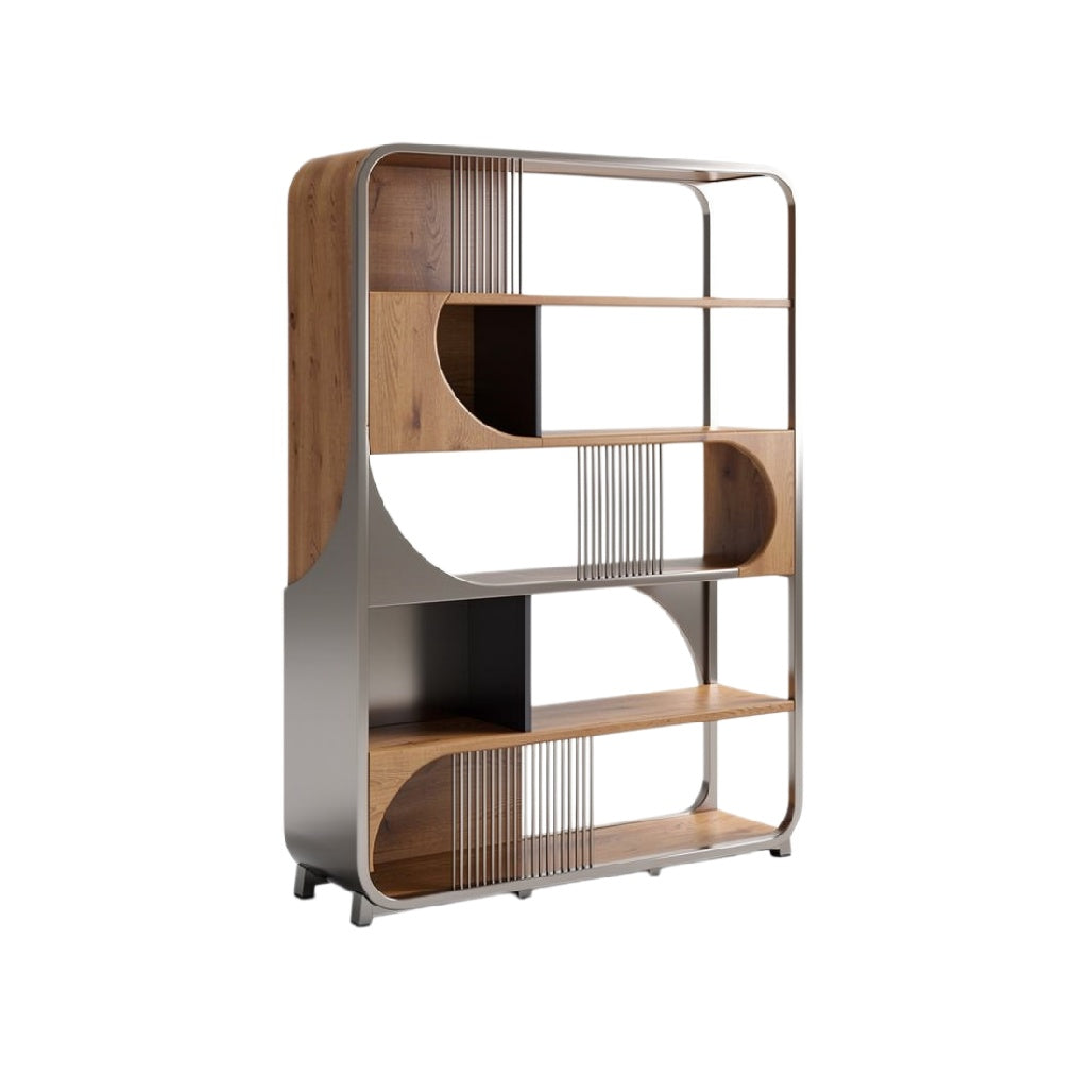 "Moderne Boekenkast met Hout en Metalen Accenten"