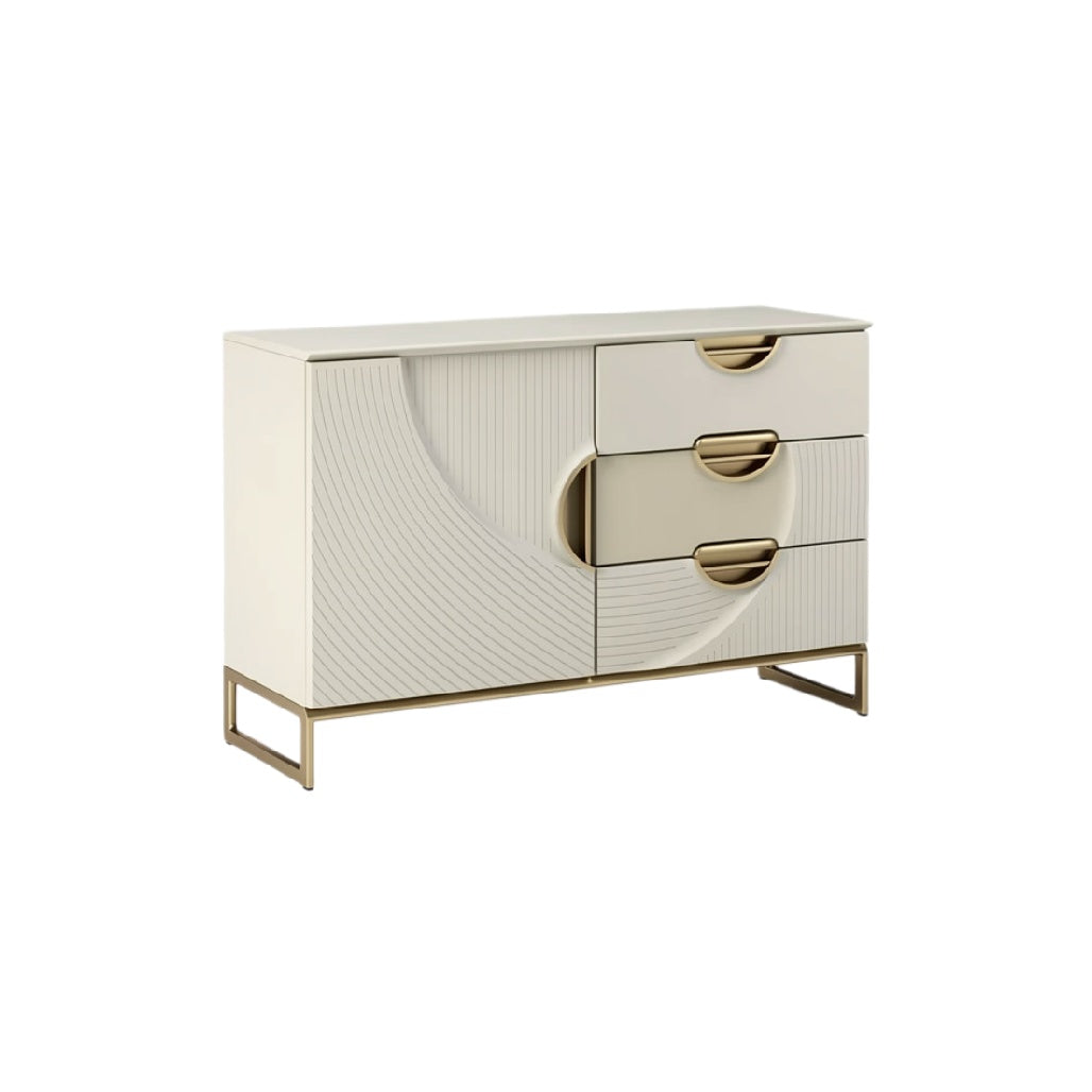 Moderne Beige Dressoir met Golvenpatroon en Gouden Handgrepen