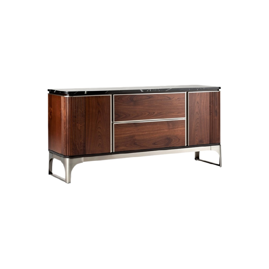 Eenvoudige en Elegante Dressoir met Zwart Marmeren Blad en Walnootfineer