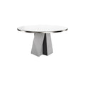 "Modern Rond Tafel met Betonbasis en Glazen Blad"