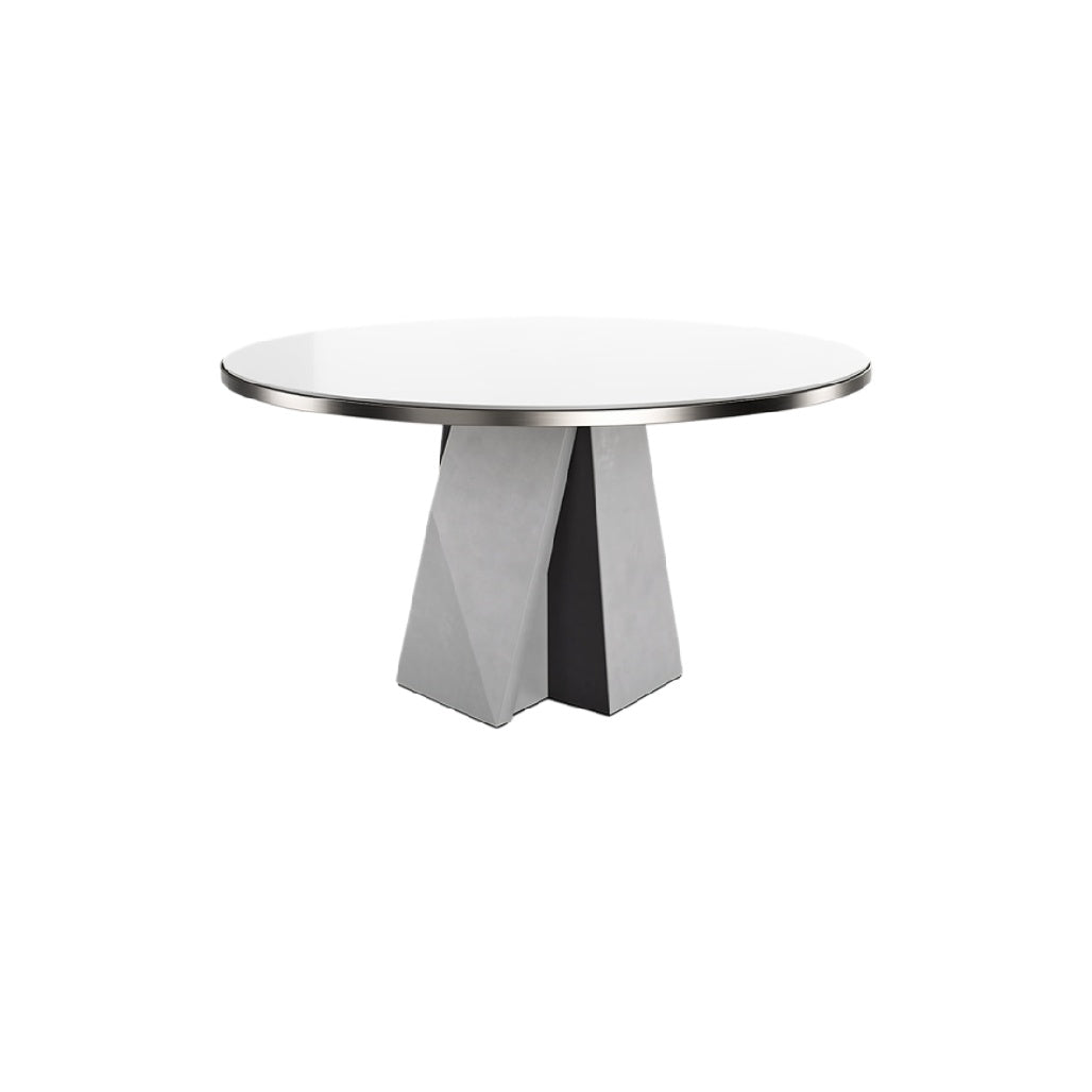 "Modern Rond Tafel met Betonbasis en Glazen Blad"
